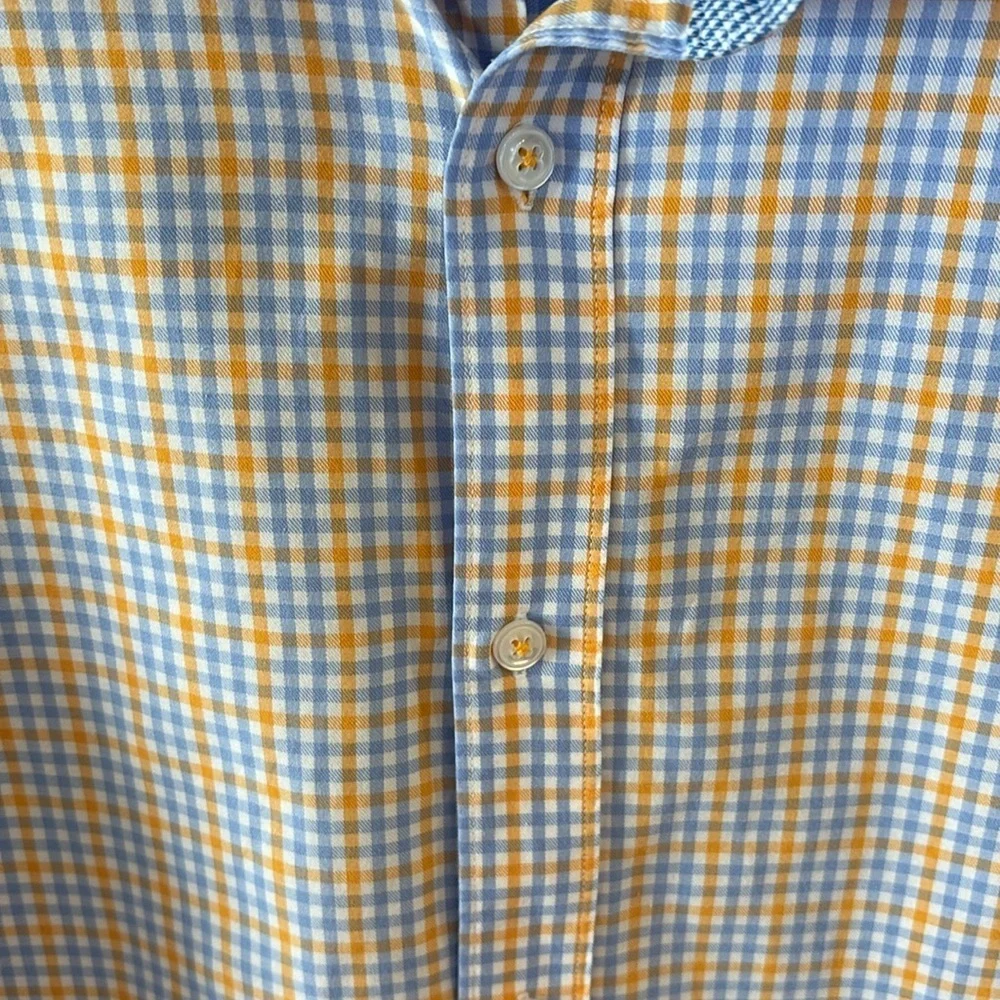 James tattersall London Men's cotton Blue Yellow gingham plaid casual shirt XL